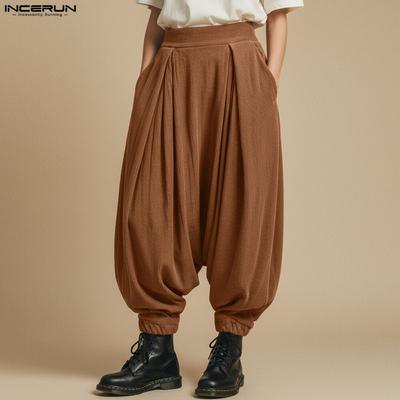 Men Elastic Waist Casual Gothic Texture Baggy Drop-crotch Pants