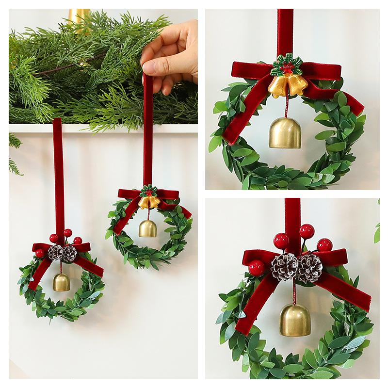 1Pc Merry Christmas Mini Wreath - Dollhouse Miniature Xmas Tree Garland with Snow Ornaments, Craft Decor