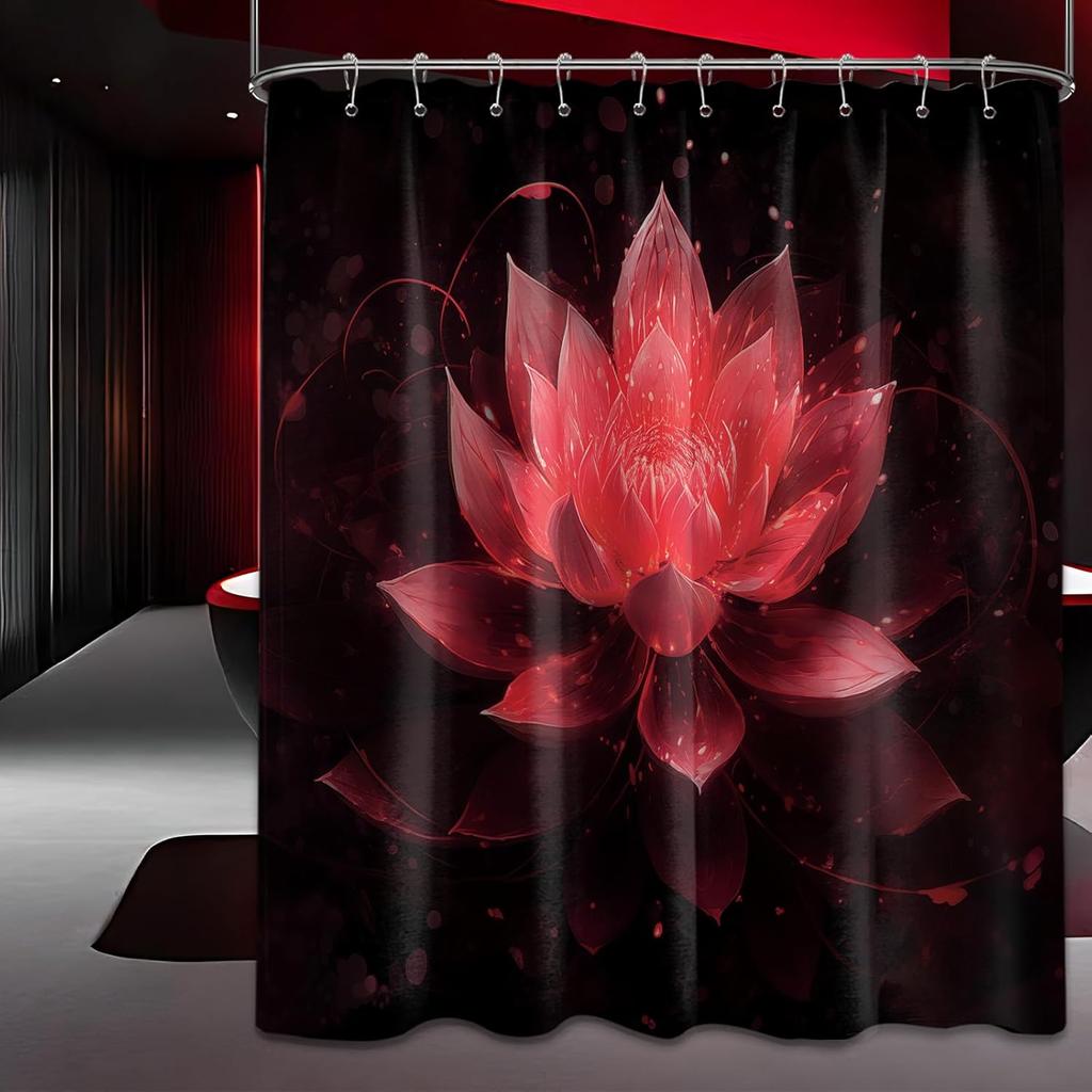 Black And Gold Shower Curtain Lotus Flower For Bathroom Decor Decorative Yellow Golden Floral Bath Curtain Set With Hooks