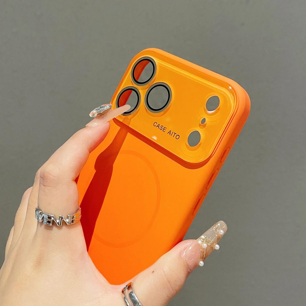 With Lens Film Protection Frosted ForMagsafe Case ForiPhone 17 Air 16 15 14 13 Pro Max Large Window Silicone Magnetic Cover