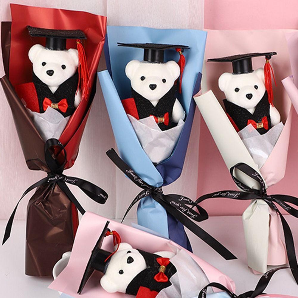 Lovely Bear Plush Bouquet Chic Graduation Gift Animal Bouquet Doctoral Bear Toy  Valentine'S Day