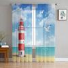 Sand Beach Waves Palm Trees Sheer Curtains for Living Room Decoration Tulle Voile Organza Window Curtains for Kitchen Bedroom