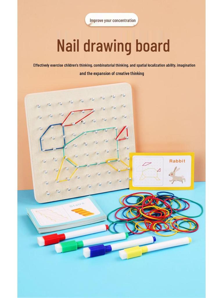 Montessori Geometric Pegboard: Creative Early Education Math Development Wooden Toy for Children.