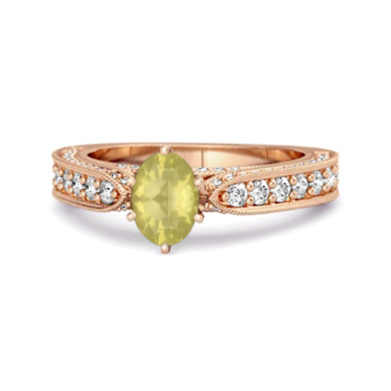 Lemon Quartz Tapered Five-Stone Ring -925 Sterling Silver Rose Gold Vermeil 7