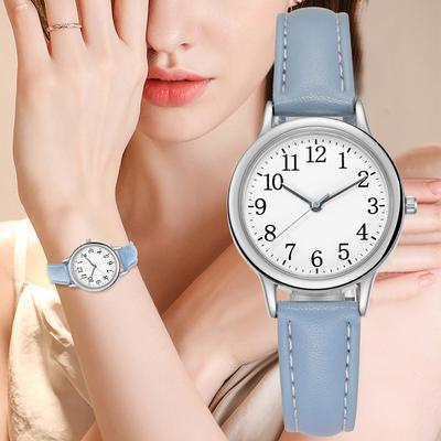 Leisure Fashion Women Quartz Watch Easy To Read Arabic Numerals Simple Dial PU Leather Strap Lady Candy Color