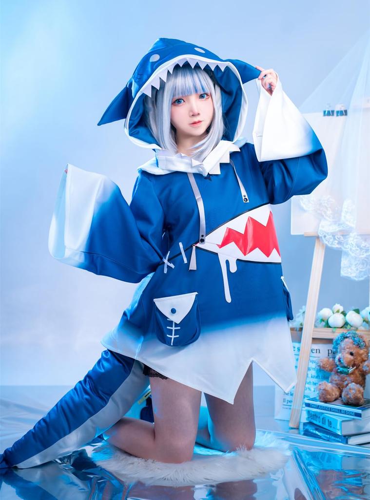 VTuber Cosplay Gawr Gura Cosplay Virtual YouTuber VTuber Shark Hololive [NOKIJP] Costume, Shark-chan Costume, Cosplay, Flat-chested Costume,