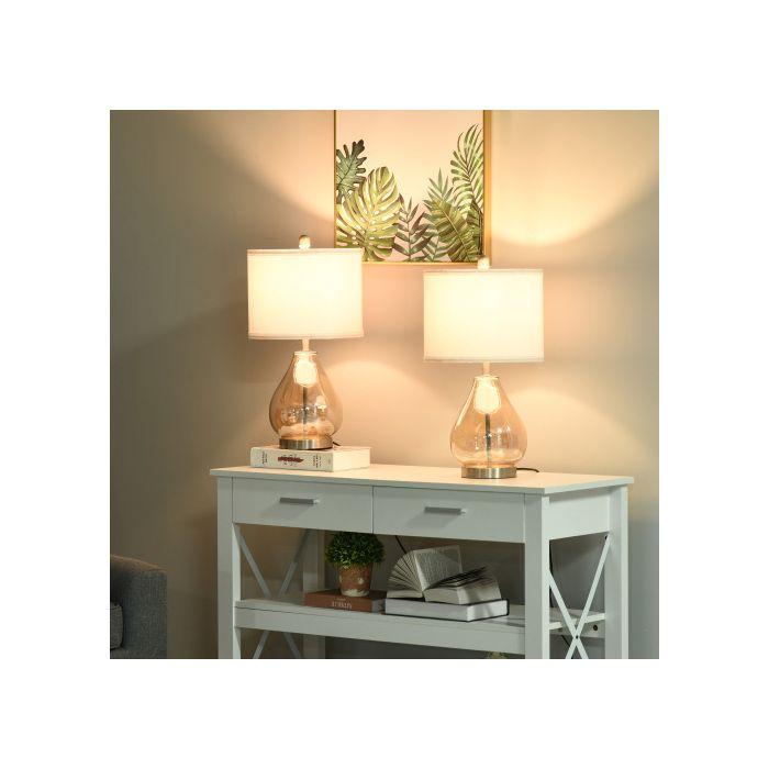 Lampes de table - MUVOE - Set de 2 - E27 40W - Verre et lin - Ambre et blanc - Ø30 x 56H cm