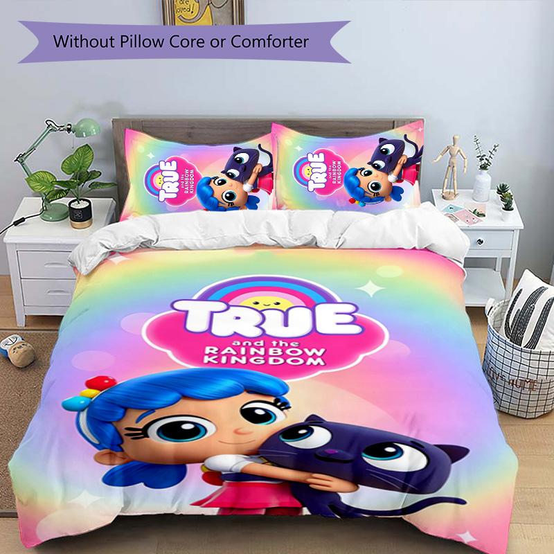 True and the Rainbow Kingdom 3pcs Bedding Set Duvet Cover Closure Includes 1 Duvet Cover & 2 Pillowcases for All Seasons Bedroom Home Dorm Decor