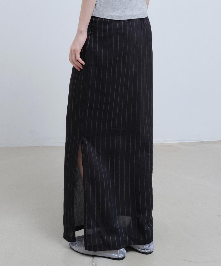 Nigaennikol Linen Stripe Long Skirt_Black