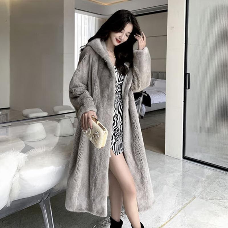 omen's mink coat women's winter new long imitation mink acket casual warm trench coat loose large size
