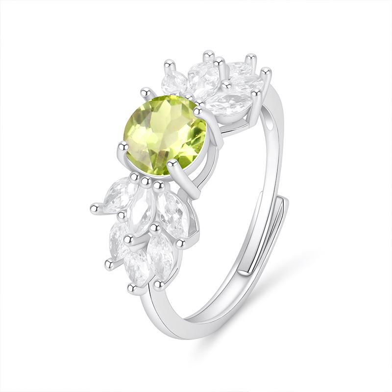 S925 Sterling Silver Ring Full Paved Natural Garnet/Olivine/Crystal Adjustable Jewelry for Women