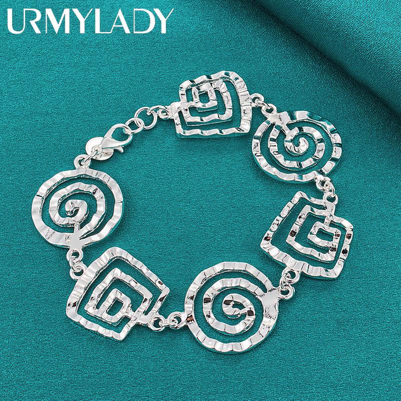 925 Sterling Silver Round/Square Swirl Bracelet For Women Wedding Party Fashion Jewelry
