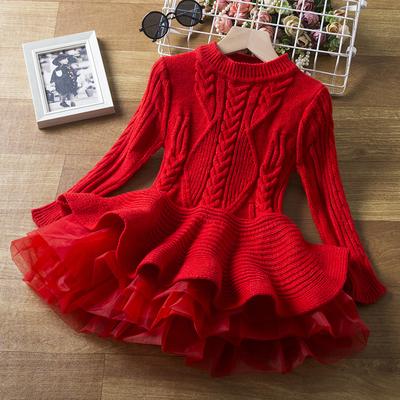 Girls Red Christmas Long Sleeve Knitting Dresses Witnter Warm Birthday Party  Ruffle Princess Costume Kids Vestido  buy the best products in the Ayzeze  online store