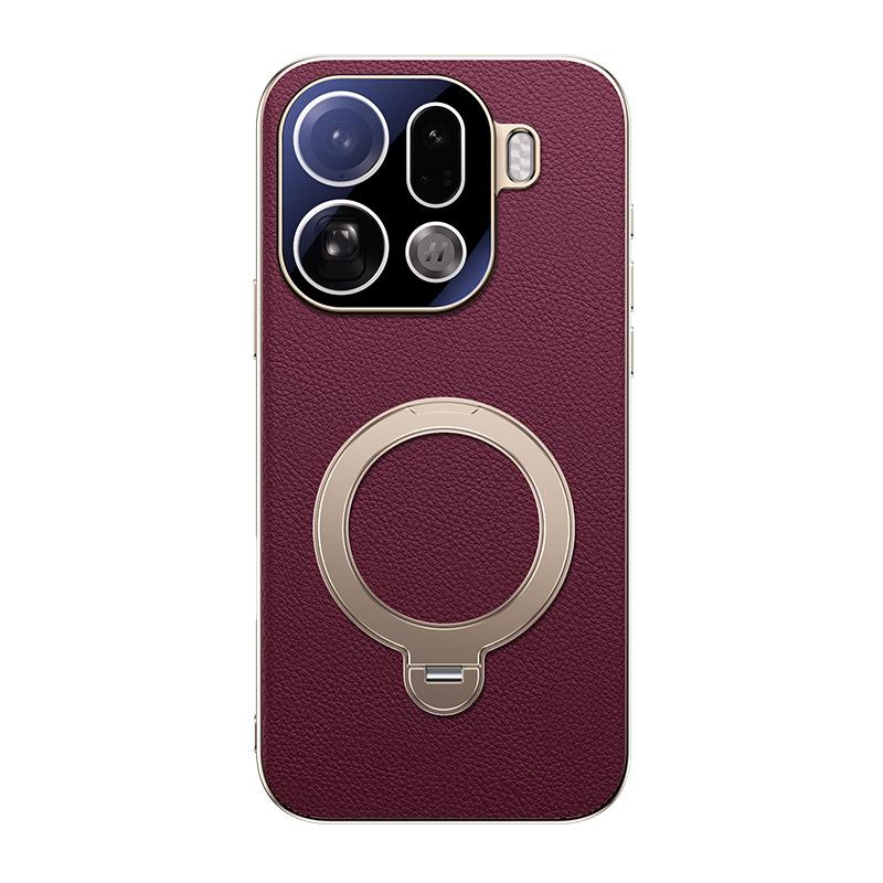 Applicable To OPPOFindX9pro Mobile Phone Case Reno15Pro New Plain Leather 360 ° Rotating Bracket All-inclusive Ins