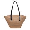 Borsa Tote in Paglia Intrecciata con Manici in Pelle Nera Grande Capacità Borsa da Spiaggia Estiva Borsa a Mano Casual da Donna per Uso Quotidiano