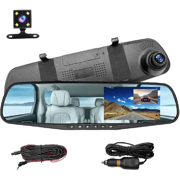 Mirror Dash Cam for Car, 4.3  Backup Smart Rearview Mirror Camera, Waterproof HD 1080P Front and Rear Wide Angle, Support Dual Cameras, Night Vision,