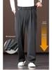Woodpecker Men's Elastic Waist Wool Trousers - Loose Wide-Leg Casual Pants for Spring & Autumn