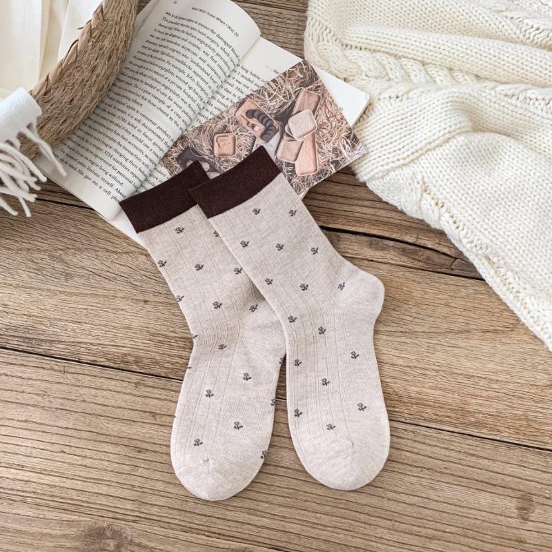 

Socks, Winter and Autumn Socks, Wool Socks, Soft Little Floral Socks, Children s Boneless Mid-calf Socks, Frilled Trendy Girls Socks 1 pair