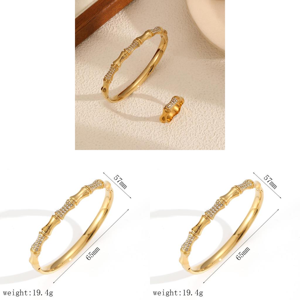 Modern Luxury Stainless Steel Jewelry Set With Beaded Bangle And Ring For Women