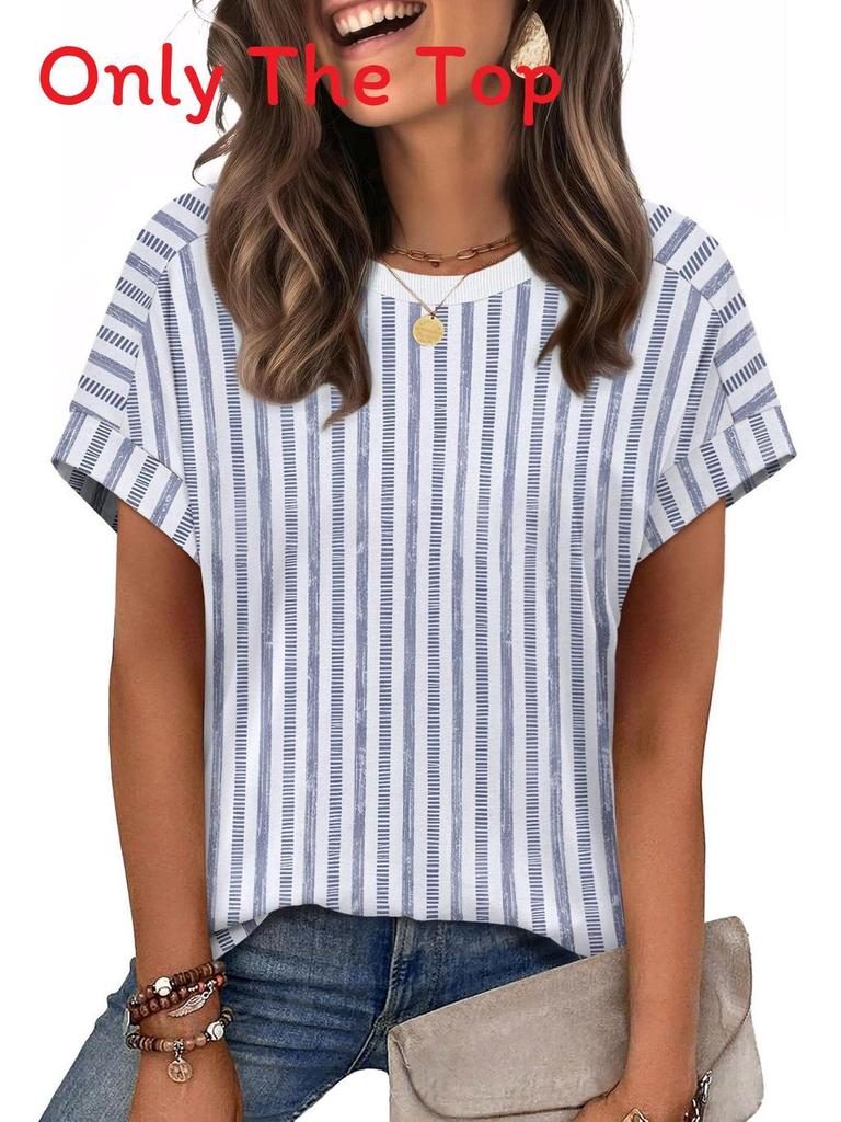 Casual Striped T Shirt For Women With Polyester Fabric Summer Comfort For Daily Wear