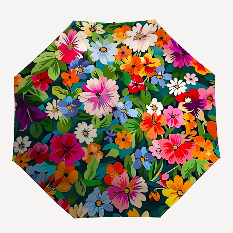 

1pc Floral Pattern Automatic Folding Umbrella, 8-Rib Durable Iron Frame, Compact Travel Umbrella for Women & Men 045