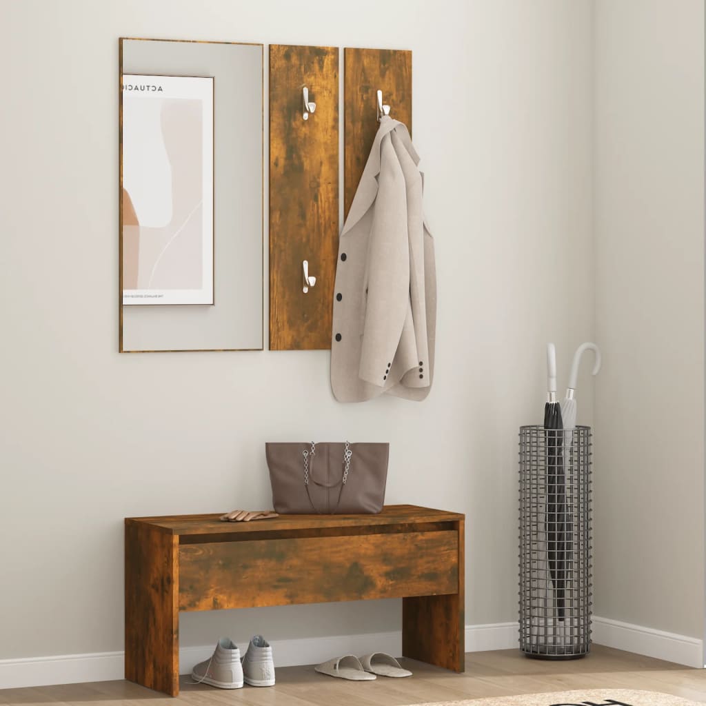 Hallway Furniture Set Smoked Oak Wood Based Material