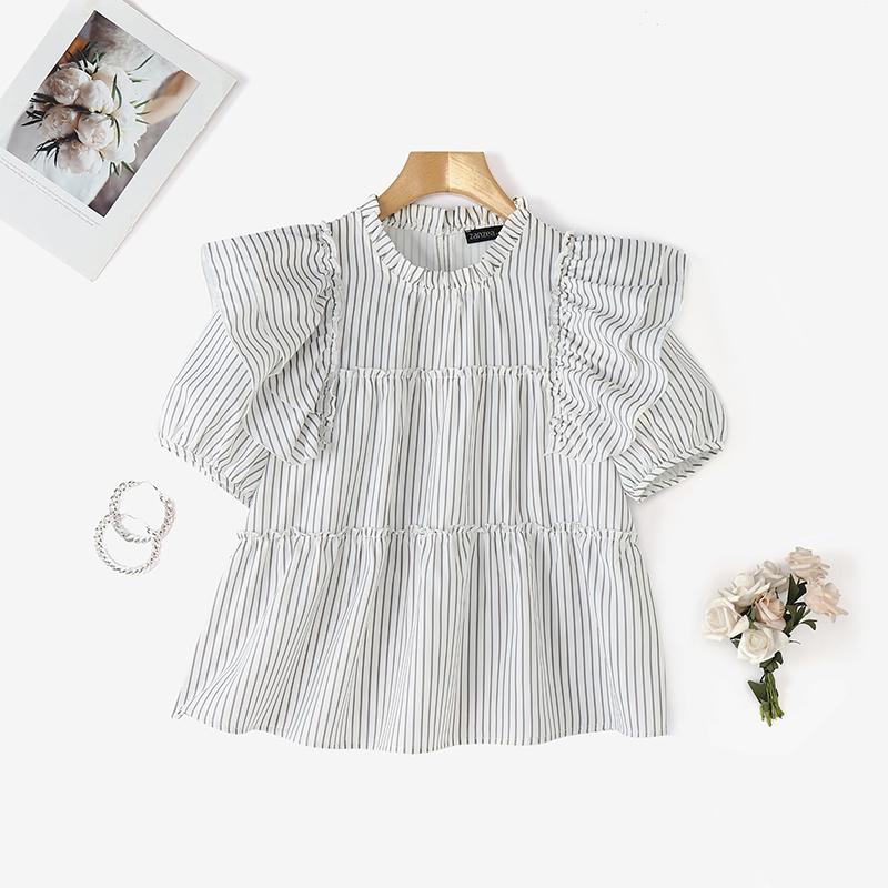 

ZANZEA Women Summer O-neck Casual Short Sleeve Stripe Blouse S білий