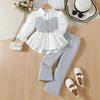 Girls' Cross-Border Pink Knitted Vest with Lace Shirt & Wool-Blend Striped Pants Set