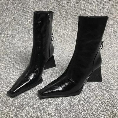 Moda 2024 Otoño/Invierno Nuevo Estilo: Punta Cuadrada Pequeña, Tacón Grueso, Botines Cortos, Zapatos de Tacón Alto, Botas de Moda, Botas de Moda
