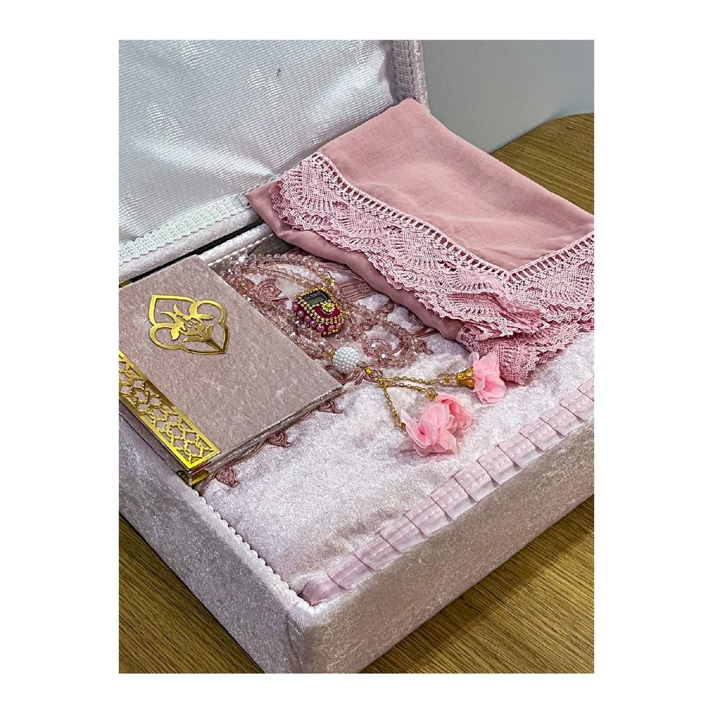 6-teiliges Samt-Gebetsteppich-Set mit Mitgift-Bundle für Braut und Bräutigam