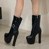 Sexy Chunky Heel Ankle Boots for Women Belt Buckle Side Zipper Design Platform Boots Ladies Elegant Super High Heel Party Shoes