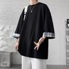 Men T Shirts Summer Men's Women Oversized Korean Style Loose Plaid Casual Seven Sleeves White