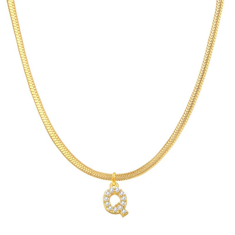 Letter Pendant Necklace in Wind Snake Bone Clavicle Chain Titanium Steel Necklace Zircon Pendant Necklace
