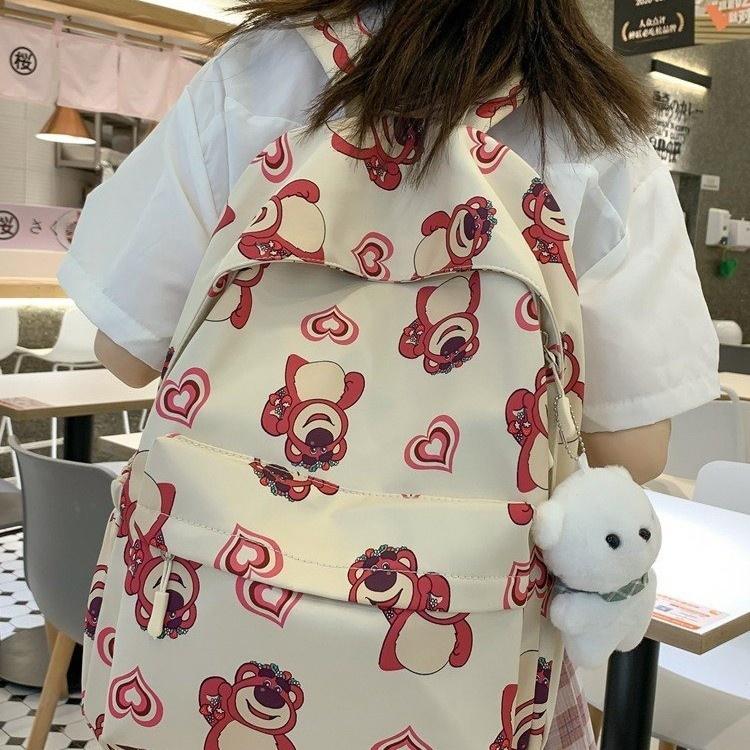 IELGY Women's Strawberry Bear Backpack, Large-capacity Fashion and Versatile Casual Schoolbag