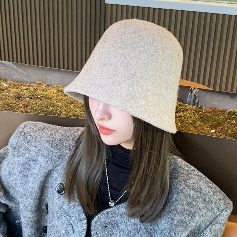 

Жіночий вовняний капелюх-відро - Осінньо-зимовий корейський стиль, однотонний для подорожей на відкритому повітрі. One Size