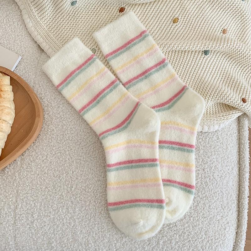 Socks Australian Fleece Stacking Socks Season Fleece Thickened Warm Striped Cute Cartoon Home Floor Sleeping Socks