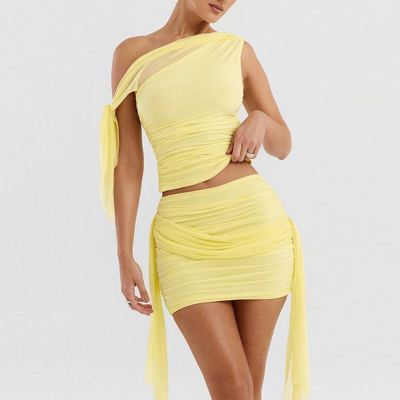 Ribbon Top Sexy Hip Hugging Skirt Set Streamer Top Sexy Hip Skirt Set