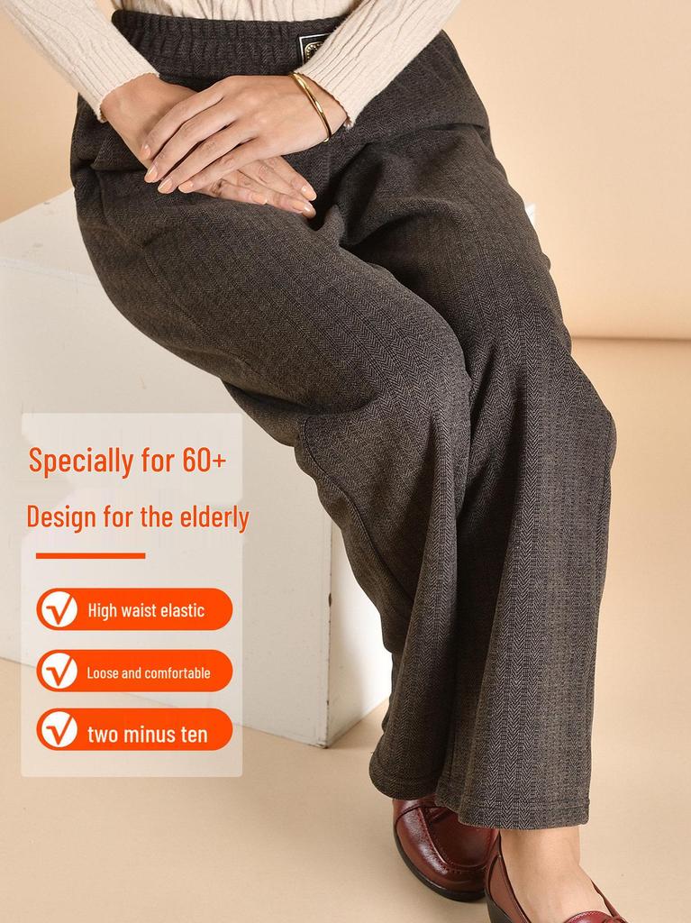 Chic Grandma Plus Size Woolen Pants, Fleece-Lined for Autumn/Winter 