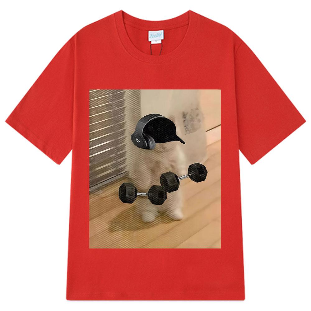 Funny Cat Gym Weightlifting Meme Tshirt Unisex Fashion Casual Tshirt Summer Shortsleeved Harajuku Tshirts