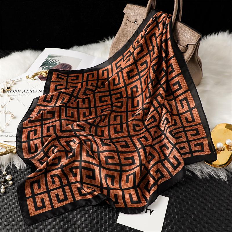 Frauen Luxus 70X70cm Quadrat Seide Schal Weibliche Weiche Haarband Stirnband Halstuch Foulard Krawatte Tasche Band Bandana Sonnenschutz