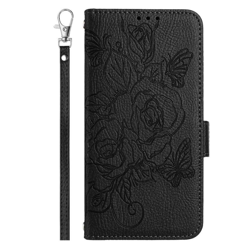 For Samsung Galaxy A16 5G/A16 4G Case Rose Imprinted RFID Blocking Leather Phone Cover with Strap