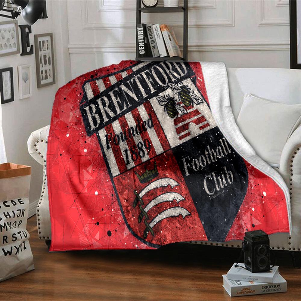 Brent-ford Football Club Crest Flannel Blanket, Soft Polyester, Modern Design, All-Season for Camping, Travel, Gifts for Holidays or Birthdays