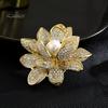 Elegant Flower Shape Brooch Shining Rhinestones Inlaid Faux Pearl Pin Suit Lapel Shawl Badge Coat Accessories