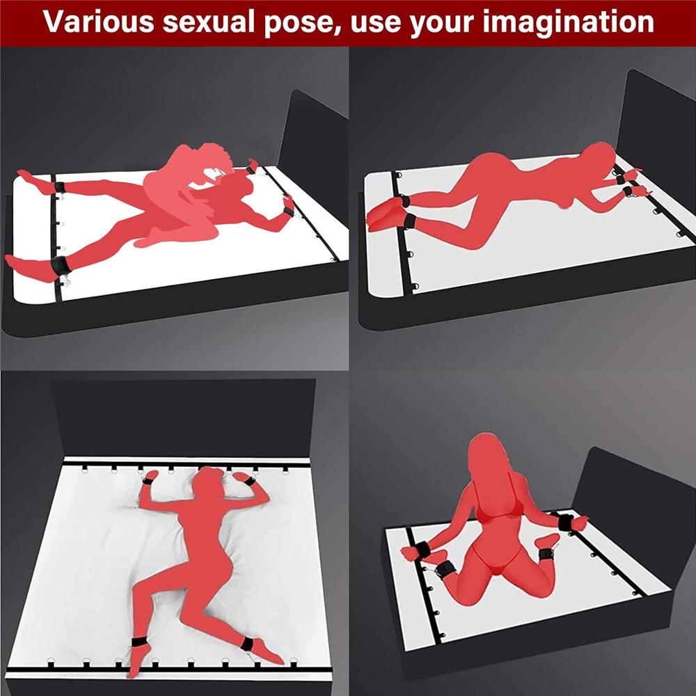 Couple  Bondage Kit Set Bed Restraint Sex Toy Handcuff Ankle Cuff Sets Adult Sex Game Strap Open Thigh Tool Eye Blinder Sets