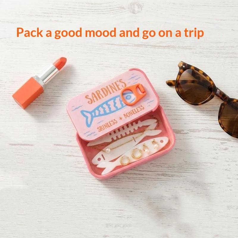 Sardine Tin Jewelry Box 3D Printed Easy Open Durable Small Jewelry Organizer for Rings Earrings Perfect for Dresser Decor