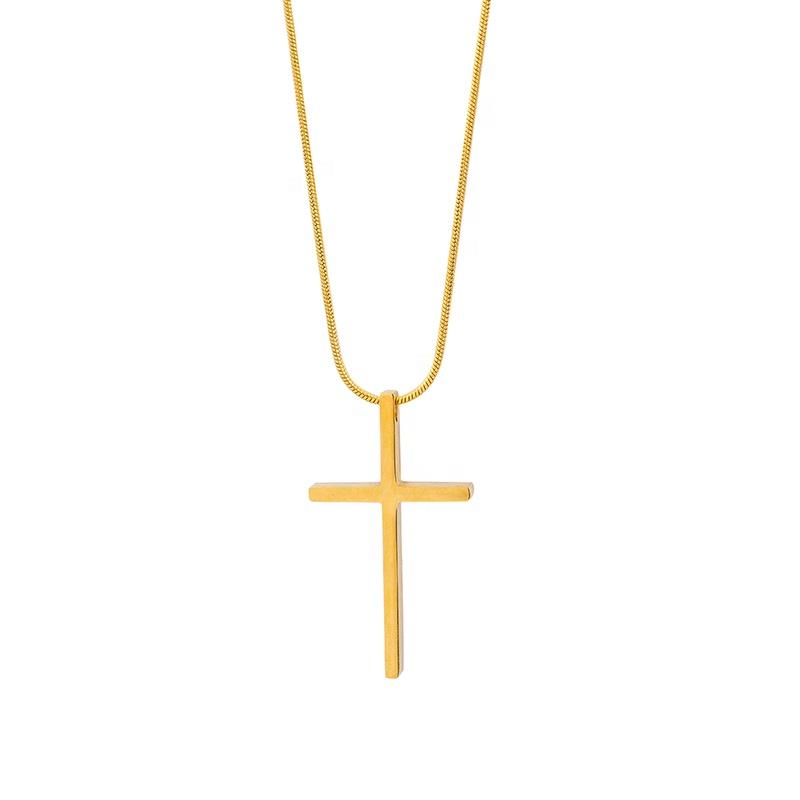 European Hip Hop Fashion Stainless Steel Simple Gold Cross Pendant Necklaces for Women/Men 24inches