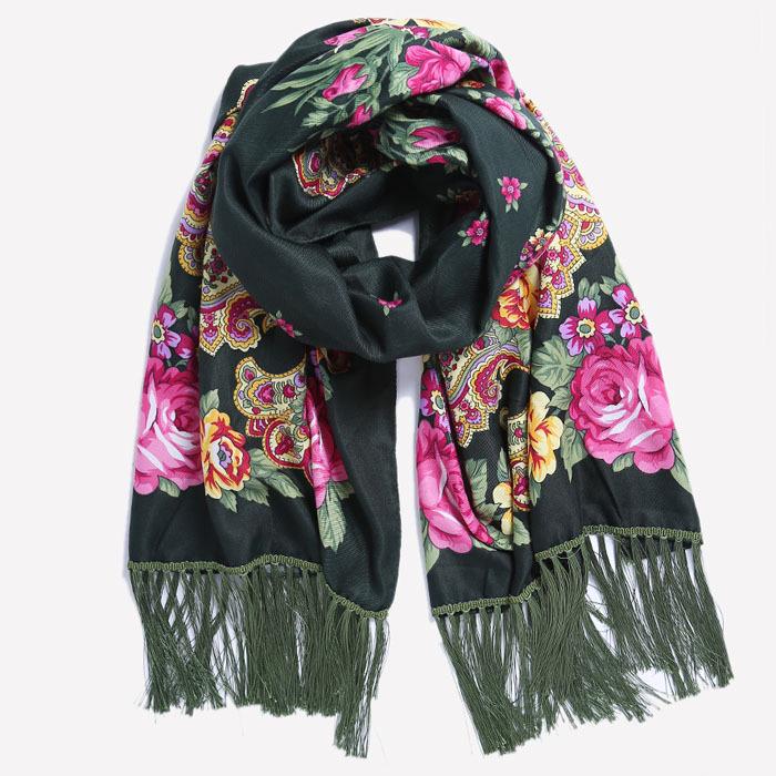 Ethnisch Stil Blumenmuster Russischer Schal Damen Luxus Blumenbedrucktes Bandana Strandtücher Retro Fransen Winter Pashmina Schal