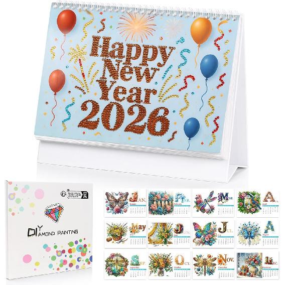 Koikify Diamond Art Desk Calendar 2026 – DIY Standing Flip Monthly Calendar, Decorative Tabletop Ornament for Home and Office, Creative Holiday &