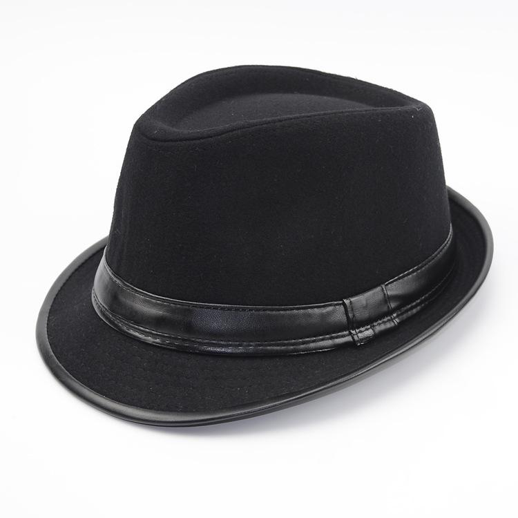 Autumn And Winter New British Men'S Top Hat Woolen Hat Middle-Aged And Elderly Men'S Jazz Hat Hat Leather Top Hat