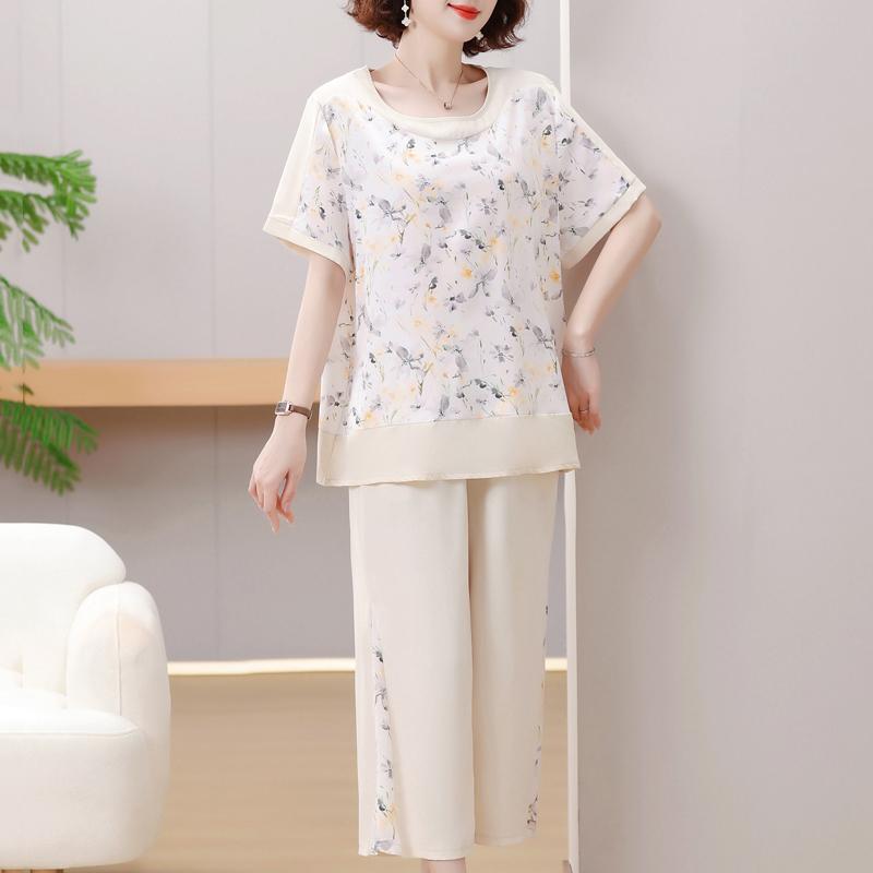 

4XL-8XL Плюс Размер Летний Шифоновый Комплект Из 2 Предметов Для Женщин Винтажная Одежда Элегантные Брюки Оверсайз Комплекты Повседневные Блузки 8XL синий